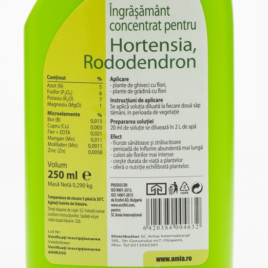 Îngrășământ concentrat pentru Hortensia Rododendron 0.25l