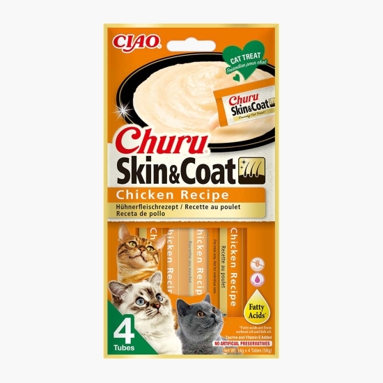 Recompense funcționale pentru pisici Churu Skin & Coat Pui 4x14g (56g)