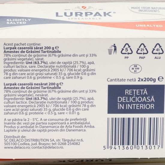 Pachet amestec tartinabil sărat și nesărat 2x200g, 1+1-40%