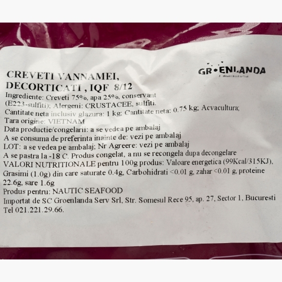 Creveți Vannamei decorticați, 8/12, 1kg