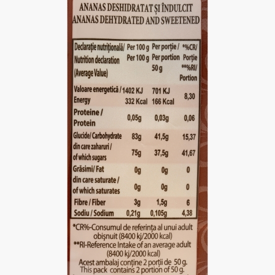 Ananas deshidratat cuburi 100g