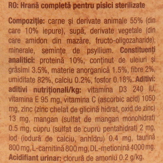 Hrană umedă pentru pisici sterilizate, cu iepure, 185g