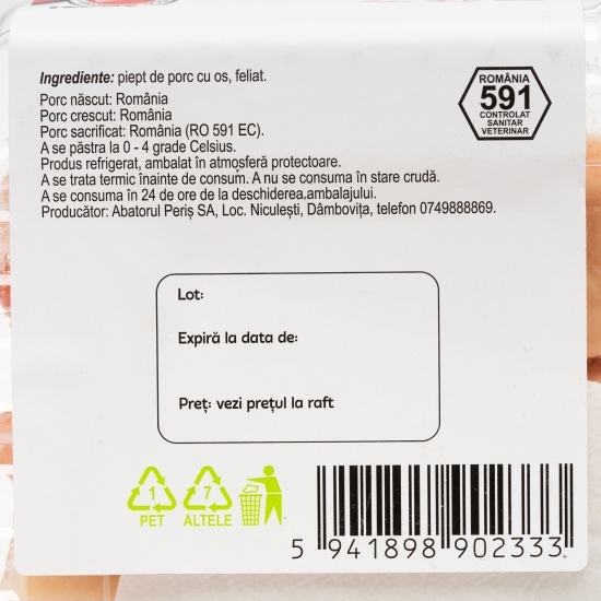 Piept de porc feliat, cu os 750g