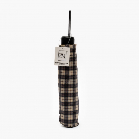 Umbrelă pliabilă carou negru, adult, 24cm