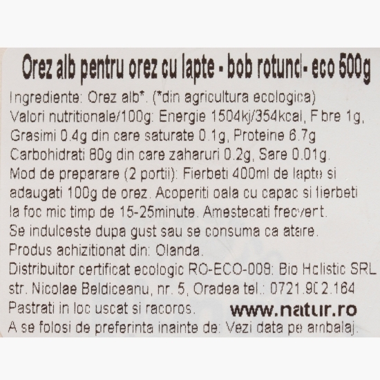 Orez alb eco pentru orez cu lapte 500g
