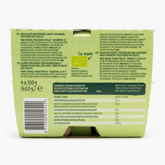 Gustare ecologică de mere, banane, portocale și biscuiți 6+ luni 400g