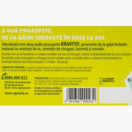 Ouă proaspete de la găini crescute la sol, calibre diferite, 8 buc