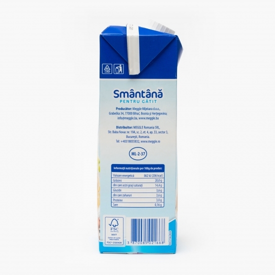 Smântână lichidă UHT pentru gătit 20% grăsime 1l