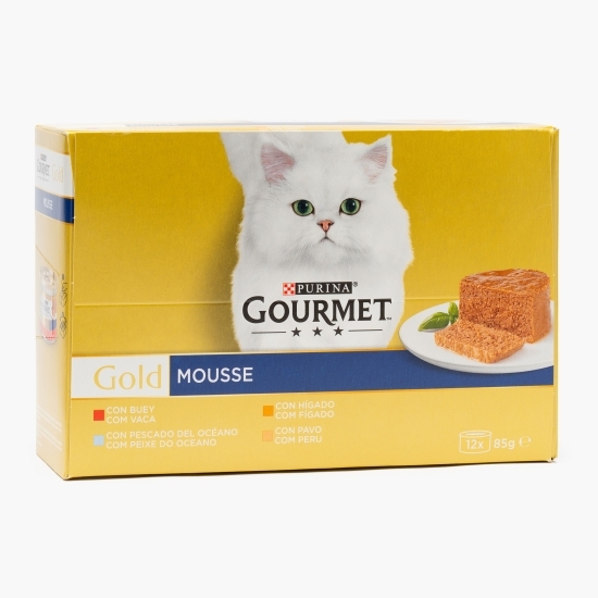 Hrană umedă pentru pisici Gourmet Gold, 12x85g, mix de arome (pește oceanic, curcan, ficat și vită)