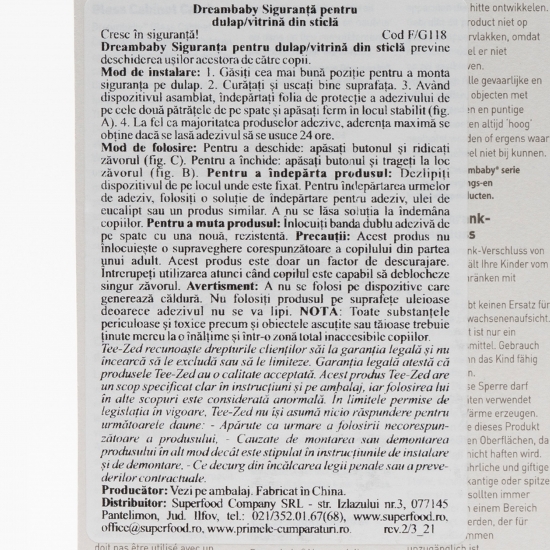 Siguranță pentru dulap/vitrină din sticlă