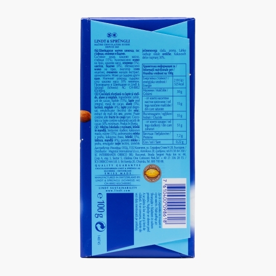 Ciocolată cu lapte, stafide, alune de pădure și migdale, Swiss Milk Chocolate 100g