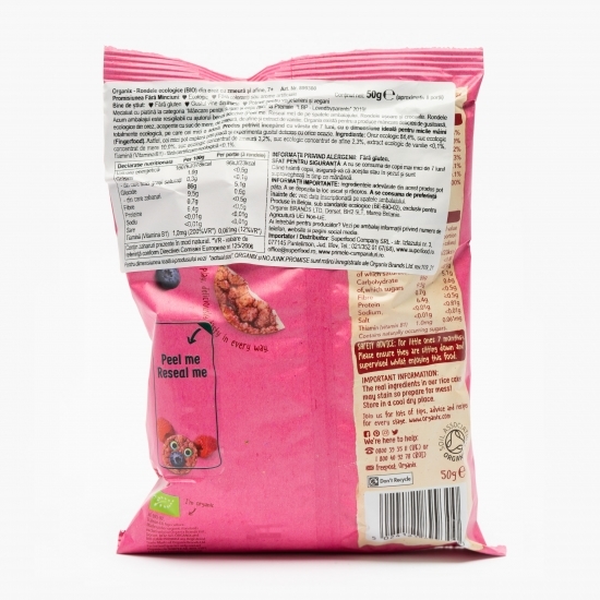 Rondele eco din orez cu zmeură și afine, 7+ luni, 50g