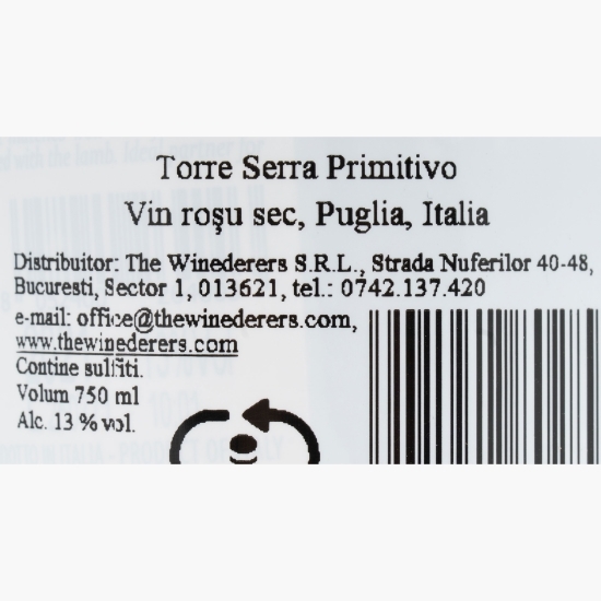 Vin roșu sec Primitivo, 13%, 750ml