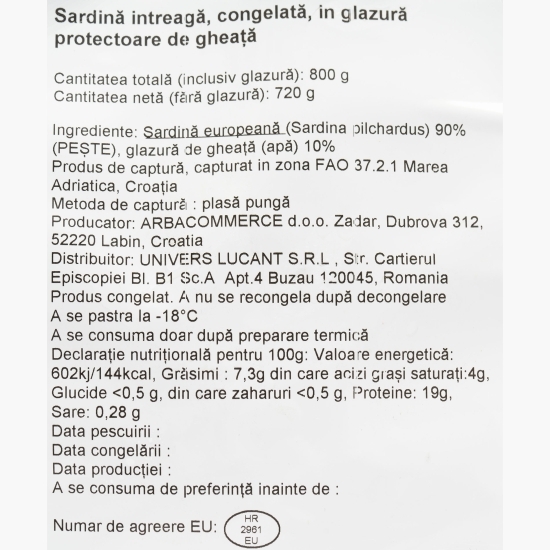 Sardină congelată 800g
