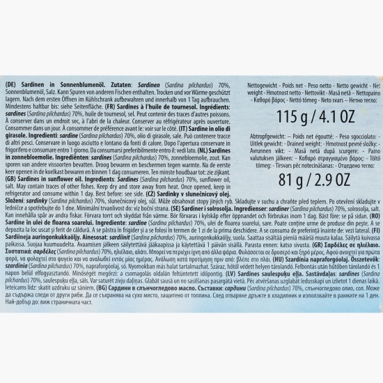 Sardine în ulei de floarea-soarelui 115g