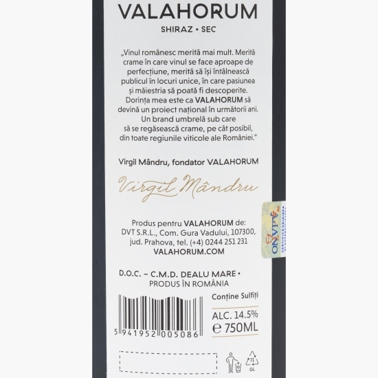 Vin roșu sec Shiraz, 14.5%, 0.75l