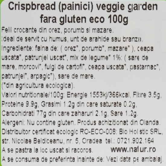 Pâine crocantă eco Veggie Garden, fără gluten 100g