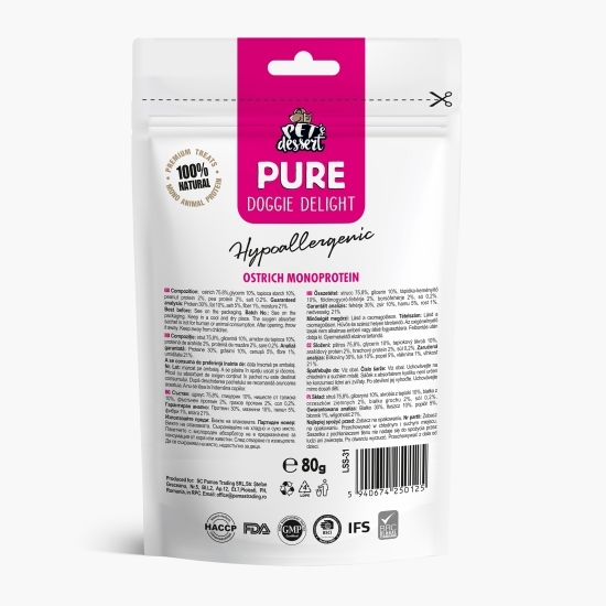 Recompense pentru câini, 80g, cu struț Ostrich Monoprotein Hypoallergenic