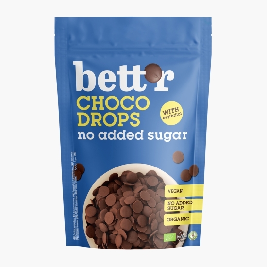 Picături eco de ciocolată Choco drops, fără zahăr adăugat, vegan 200g