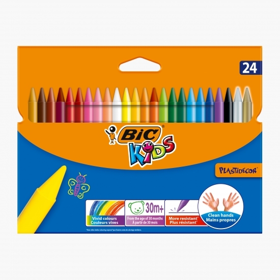 Set 24 creioane cerate plastifiate Kids Plastidecor
