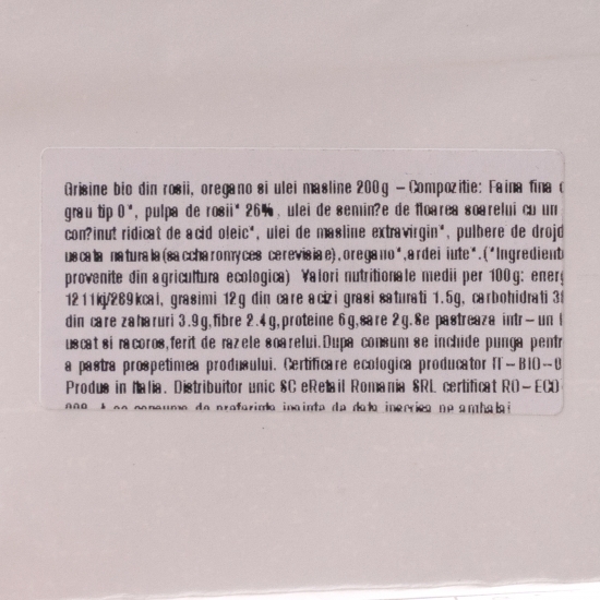 Grisine eco din roșii, oregano și ulei de măsline 200g