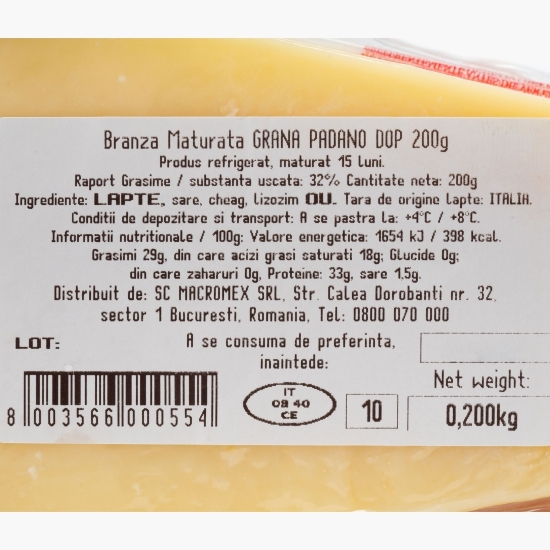 Brânză Grana Padano maturată 15 luni, DOP, 200g