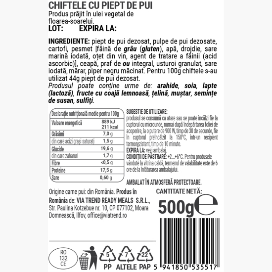 Chiftele cu piept de pui 500g