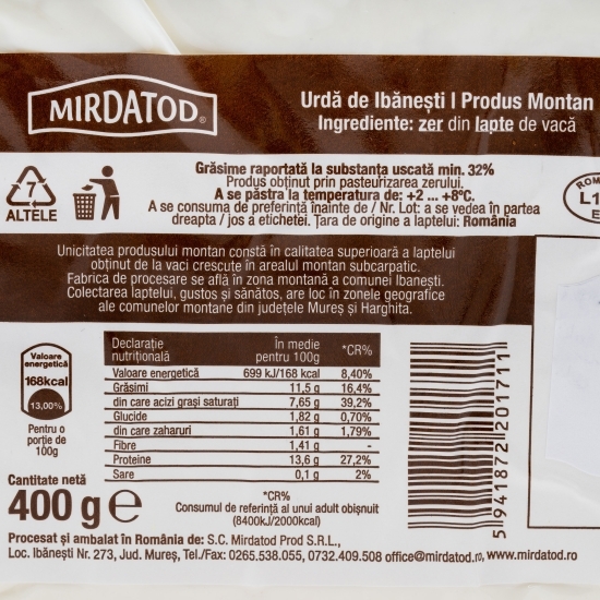 Urdă de Ibănești produs montan 400g