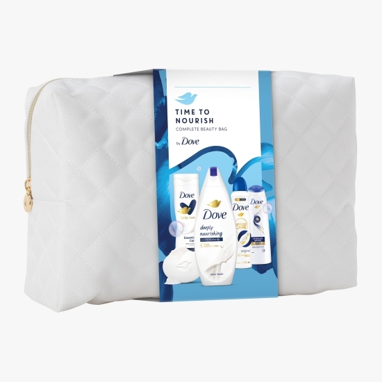 Set cadou: gel de duș Deeply Nourishing 250ml+ deodorant Original 150ml + loțiune de corp Essential Care + săpun solid Original 90g + șampon Intensive Repair 250ml + geantă cadou