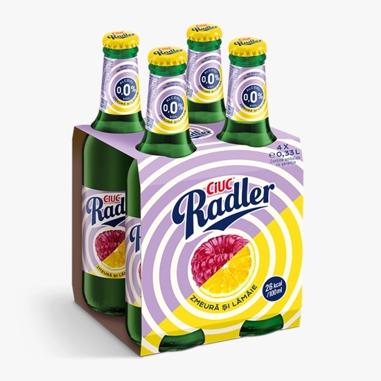 Bere cu gust de lămâie și zmeură cu 0% alcool, sticlă 4x0.5l