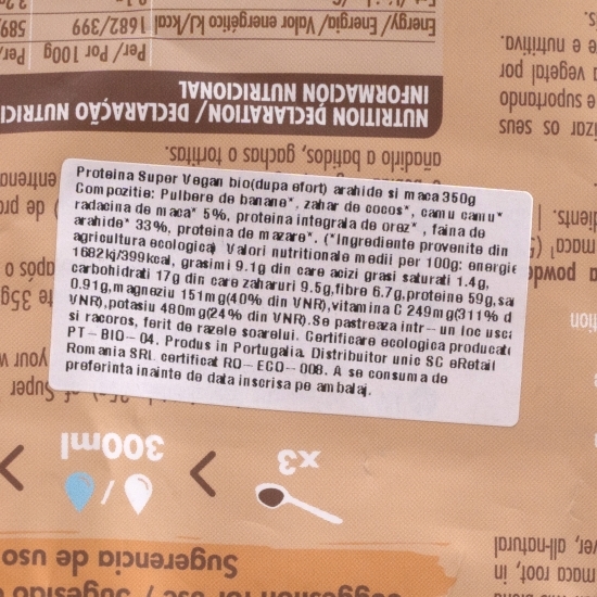 Proteină super vegan eco (după efort) arahide și maca 350g