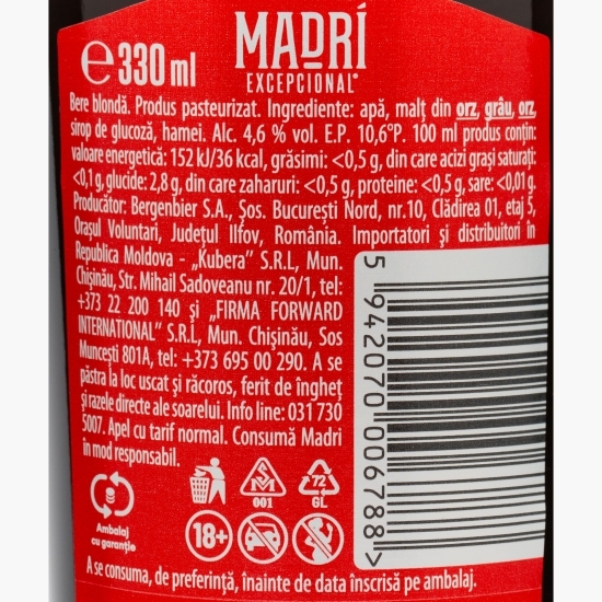 Bere blondă sticlă 0.33l 