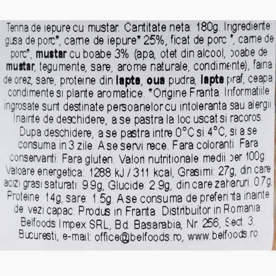 Terină de iepure cu muștar 180g
