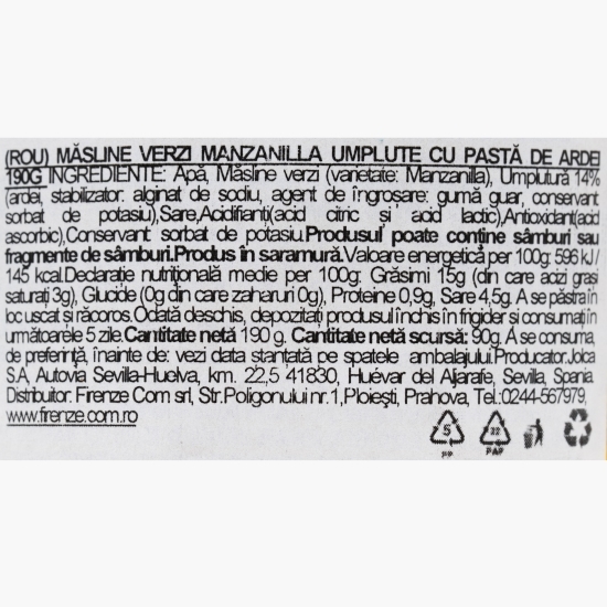 Măsline verzi umplute cu pastă de ardei 190g