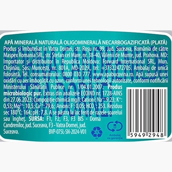 Apă minerală naturală plată 0.75l