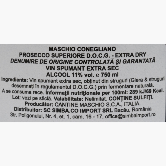 Vin spumant extra sec Conegliano Prosecco, 11%, 0.75l