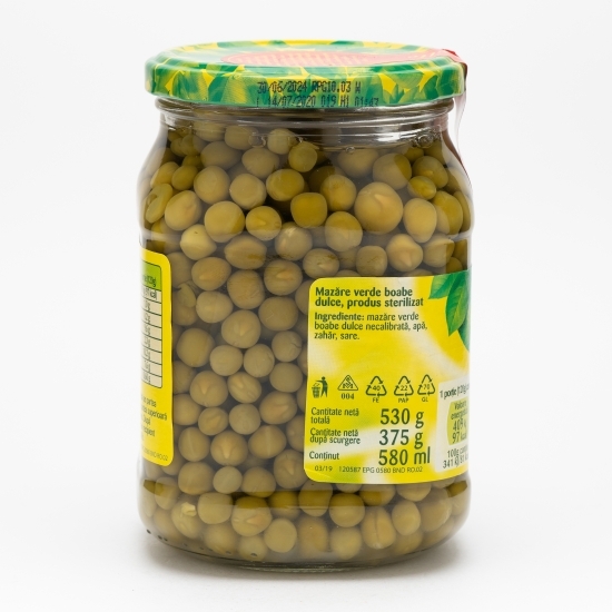 Mazăre verde boabe dulce, borcan 530g