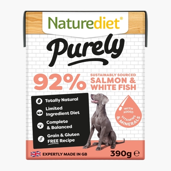 Hrană umedă pentru câini, pate hipoalergenic 390g, Purely cu pește alb somon