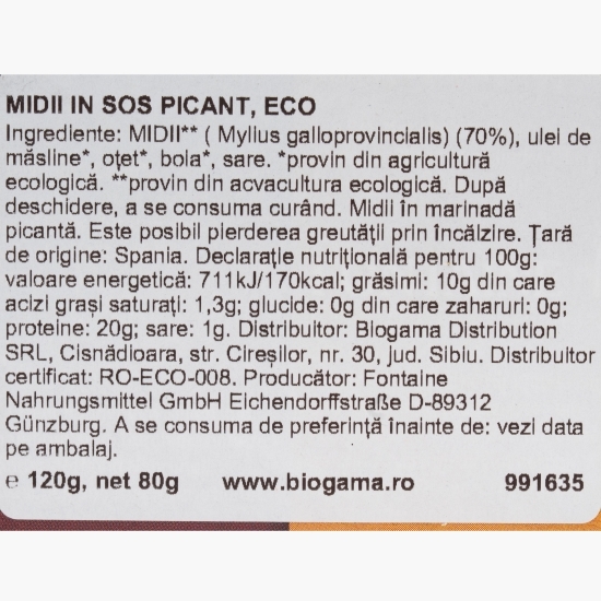 Midii în sos picant, eco, 120g