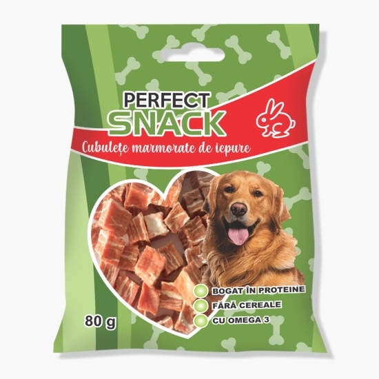Cubulețe marmorate din carne de iepure, pentru câini, 80g