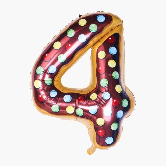 Balon cifra 4 din folie metalizată, model candy, 100cm