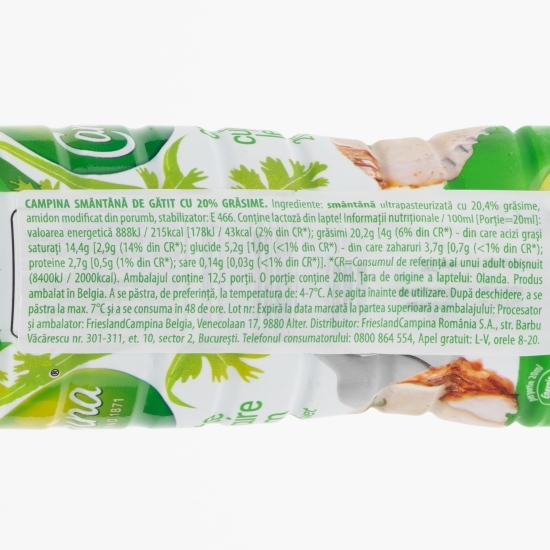 Smântână lichidă de gătit 20% grăsime 0.25l