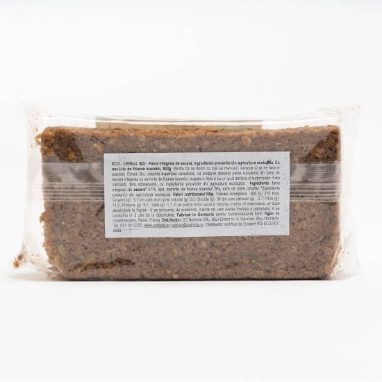 Pâine integrală de secară cu semințe de floarea-soarelui eco 500g