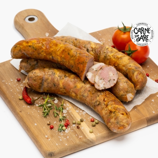 Cârnați cu busuioc afumați cu lemn de cireș și măr 500g