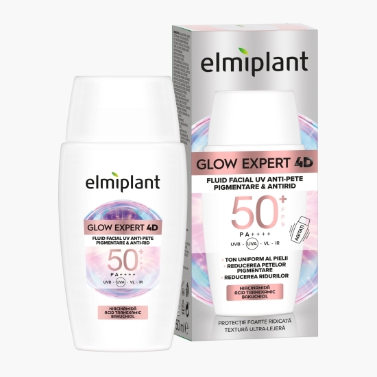 Fluid facial UV anti pete pigmentare și antirid Glow Expert 4D cu SPF 50+, 50ml