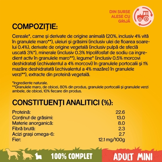 Hrană uscată pentru câini adulți de talie mică, 2kg, cu vită și legume