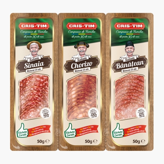 Salam trio-pack Sinaia, Chorizo, Bănățean 150g