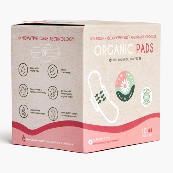 Absorbante cu aripioare, din bumbac organic 10 buc