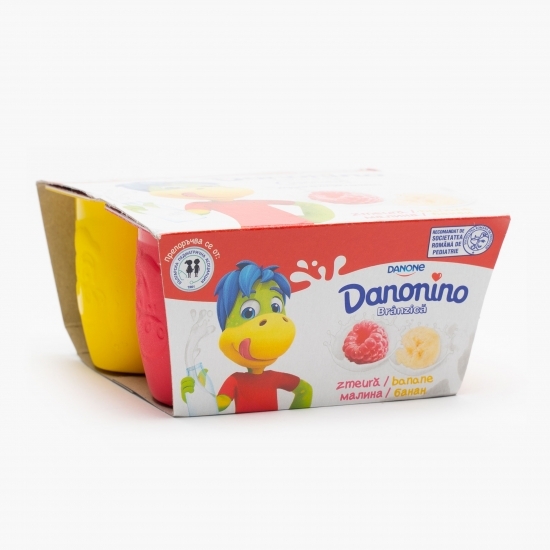 Brânzică de vaci pentru copii cu piure de banană și zmeură 4x50g