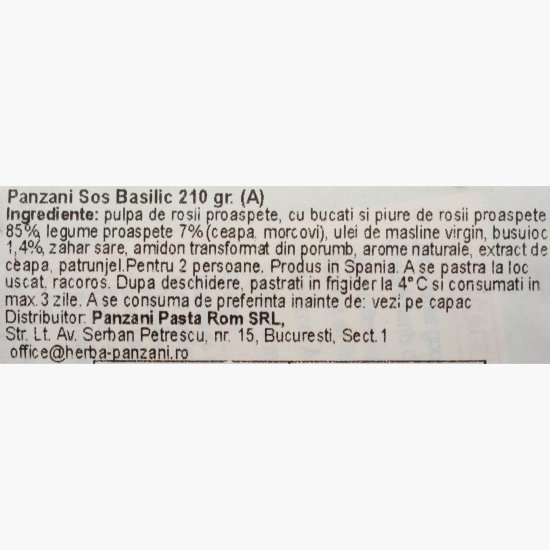 Sos de roșii și busuioc pentru paste 210g